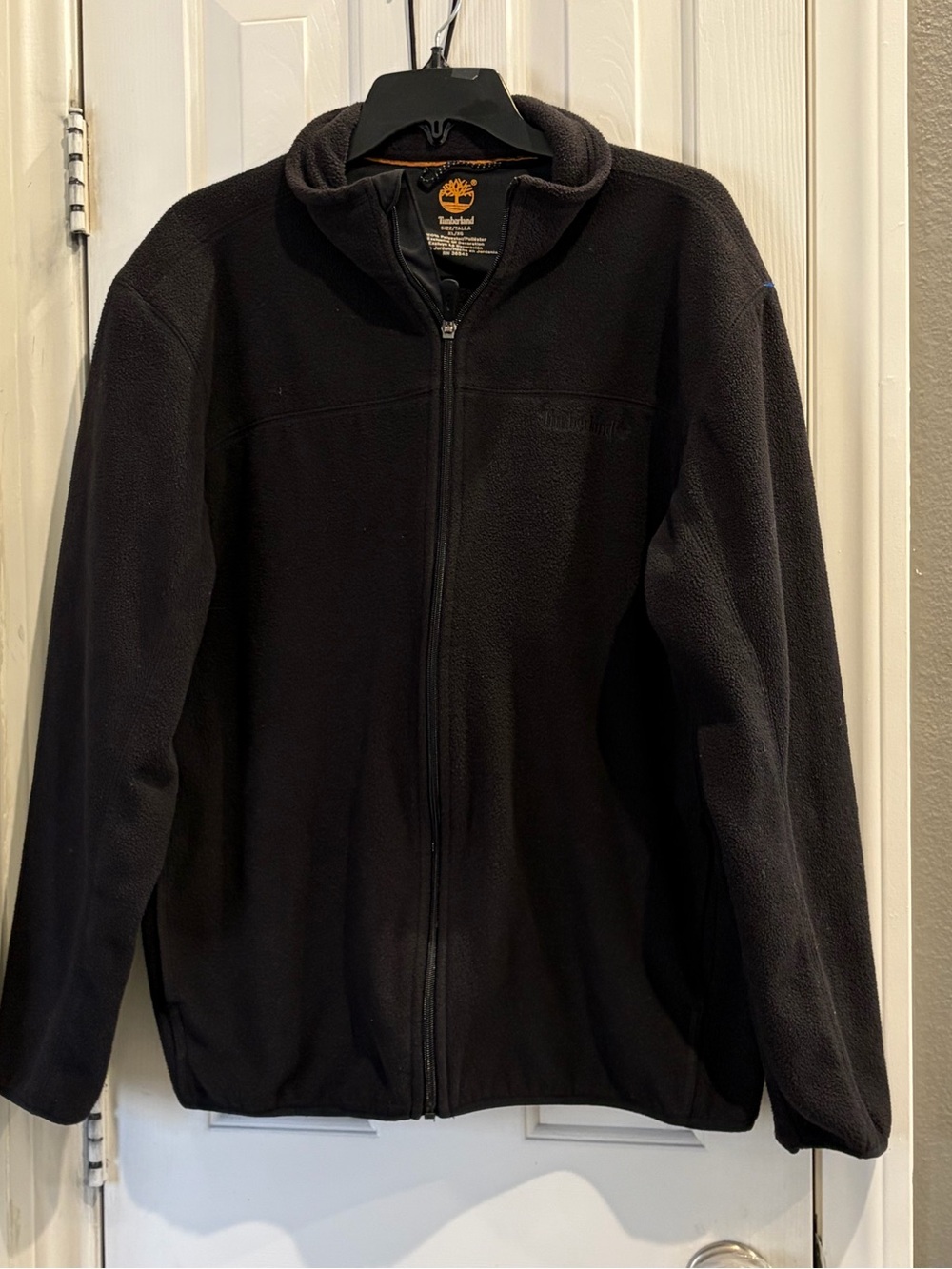 Timberland Black Fleece Jacket with Orange Logo Accent